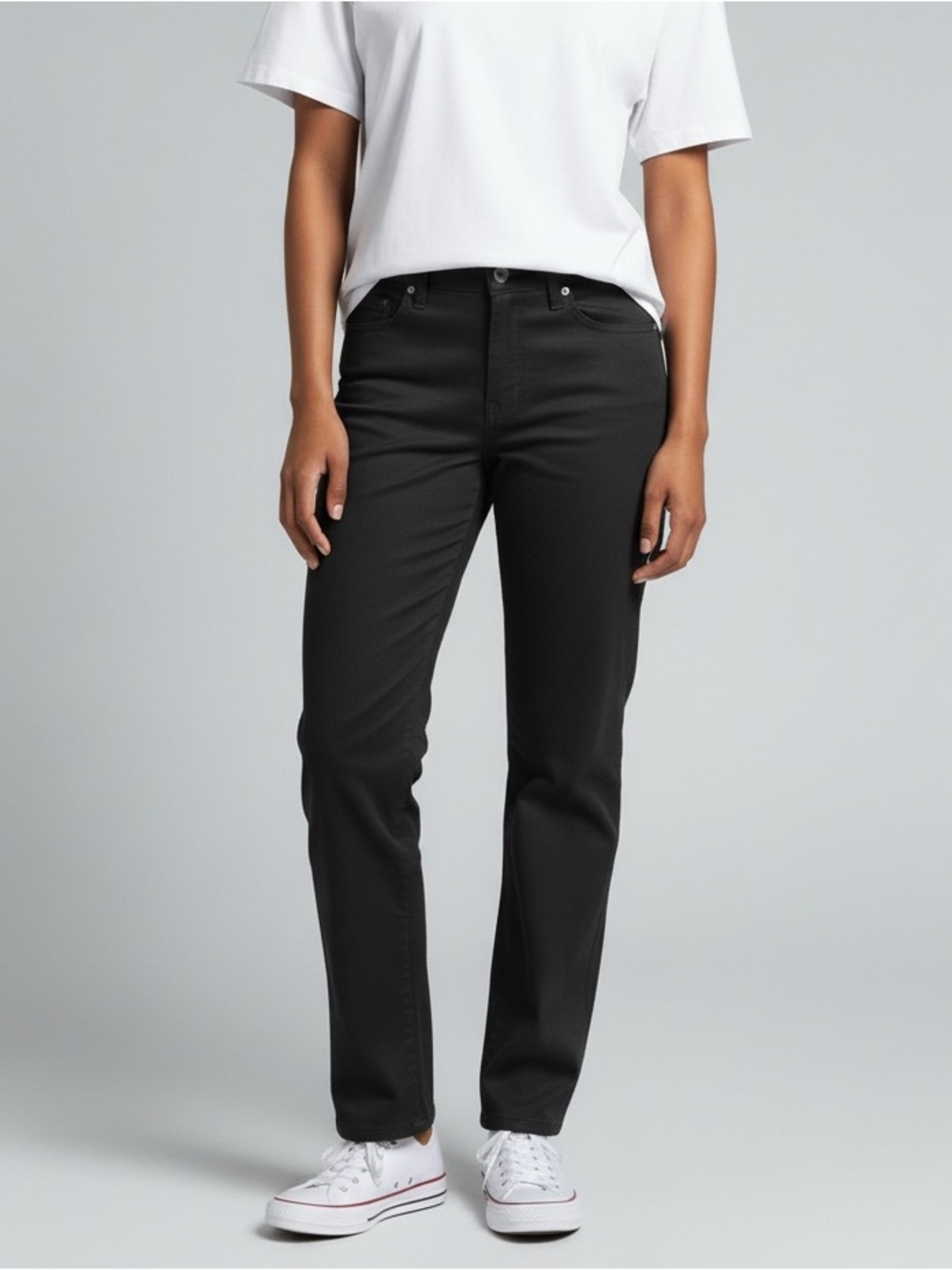 H&M•Slim Straight High Rise Coated Black Pants